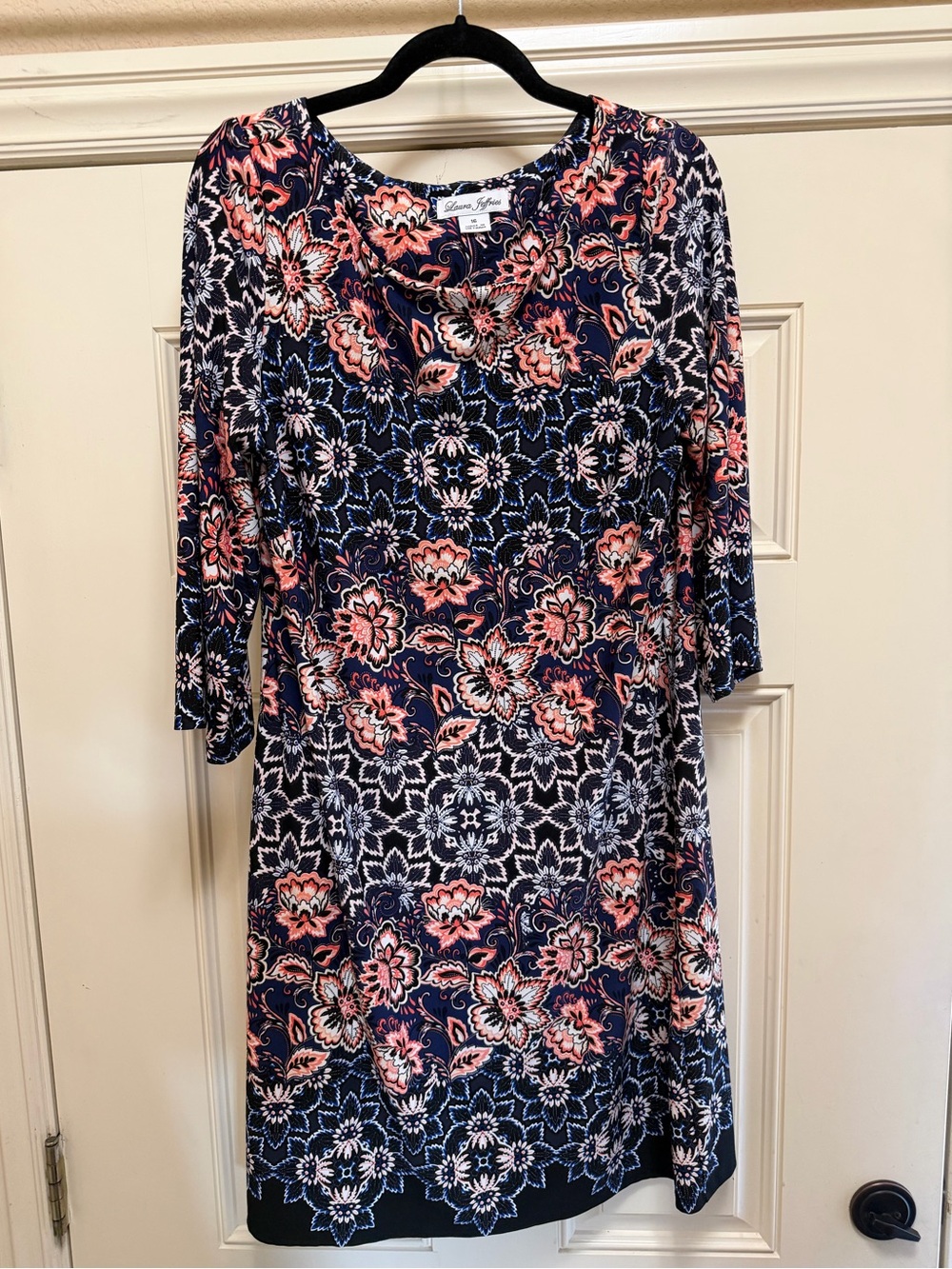 Navy Floral Long Sleeve Dress - Pink & White Pattern